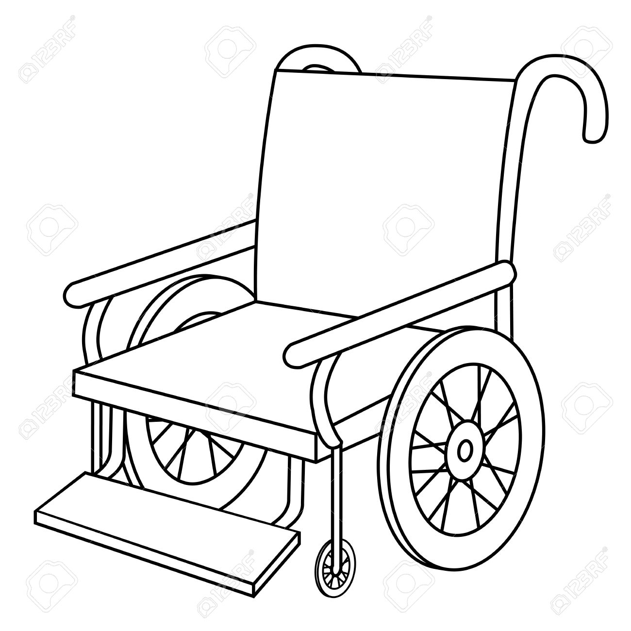 1300x1300 Black Outline Vector Wheel Chair On White Background. Royalty Free