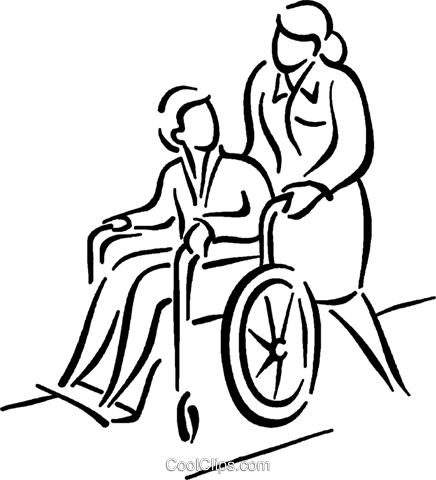 436x480 Nurse Pushing Patient In A Wheelchair Royalty Free Vector Clip Art