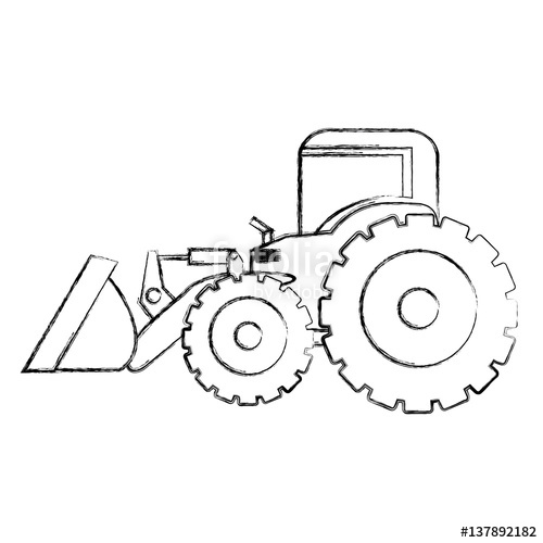 500x500 Monochrome Contour Hand Drawing Of Tractor Loader With Shovel
