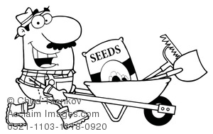 300x189 Image Of Coloring Page Of A Smiling Farmer Pushing Seeds And Tools