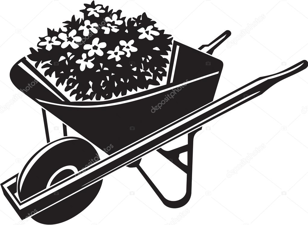 1023x747 Wheelbarrow With Flowers Stock Vector Alliedcomputergraphics