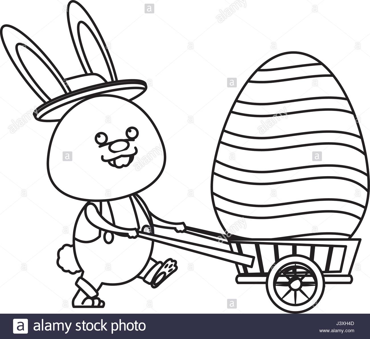 1300x1191 Easter Rabbit With Decor Egg Wheelbarrow Line Stock Vector Art