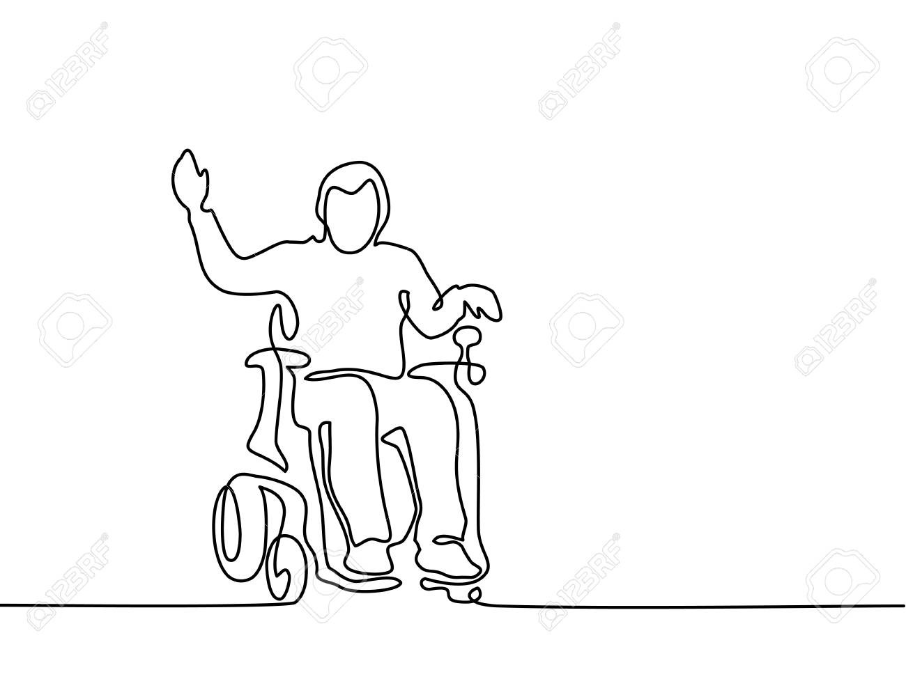 1300x975 Continuous Line Drawing. Disabled Man On Electric Wheelchair