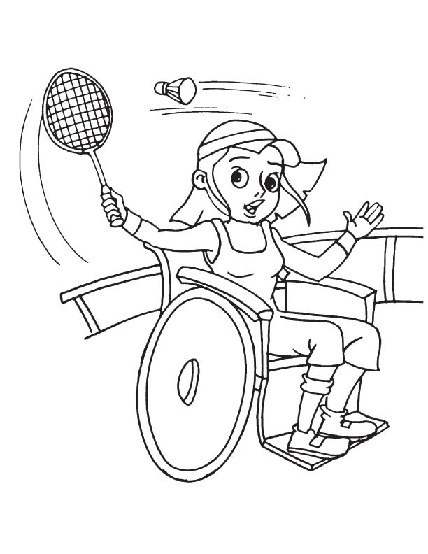 612x792 Girl Playing Badminton On Wheelchair Colouring Pages