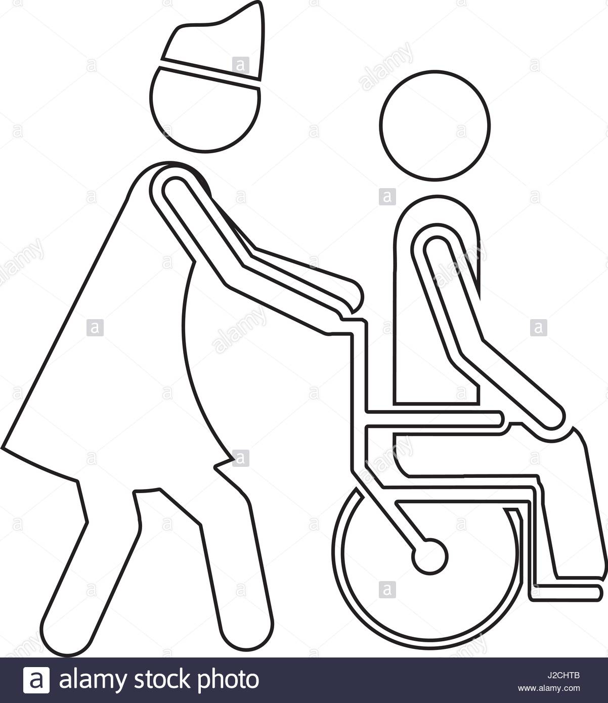 1202x1390 Silhouette Nurse Helping Another Person Push A Wheelchair Stock