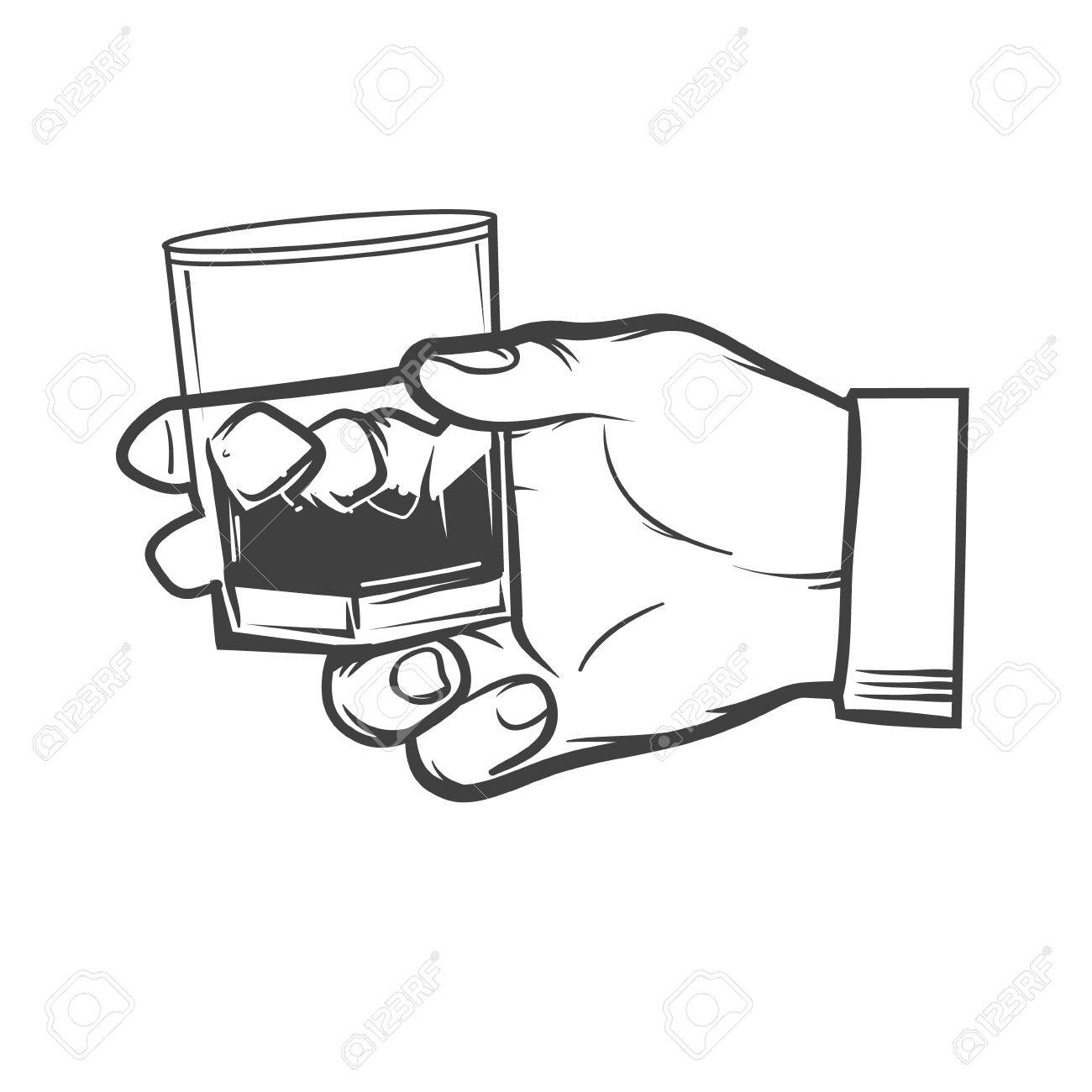 1300x1300 Hand Holding A Glass Of Whiskey, Simple Illustration Royalty Free
