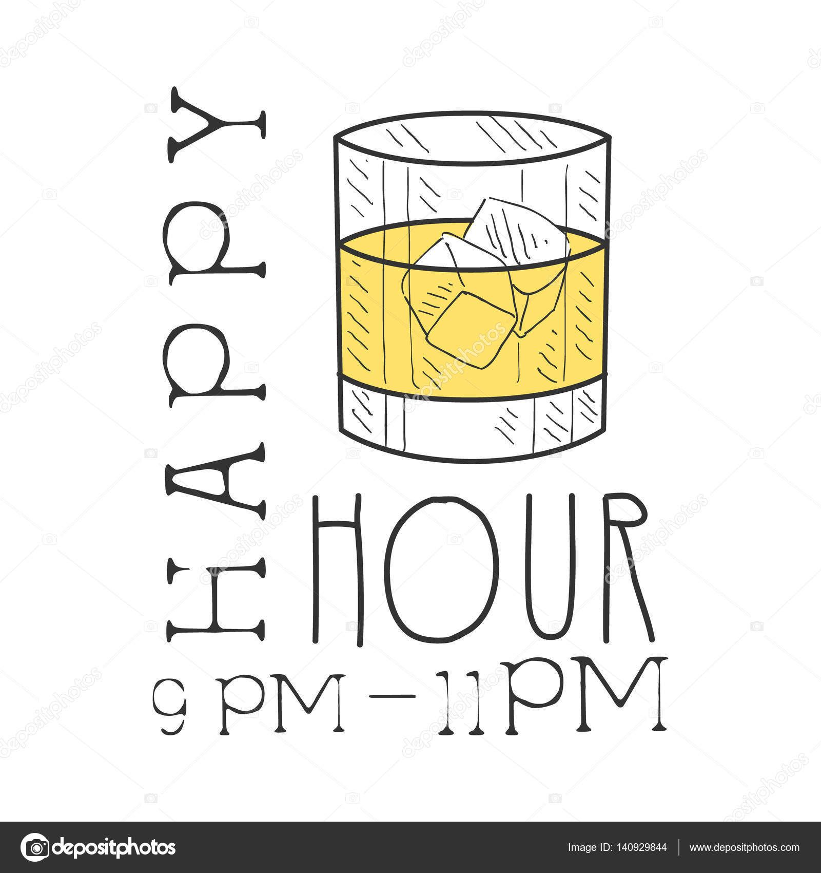 1600x1700 Bar Happy Hour Promotion Sign Design Template Hand Drawn Hipster