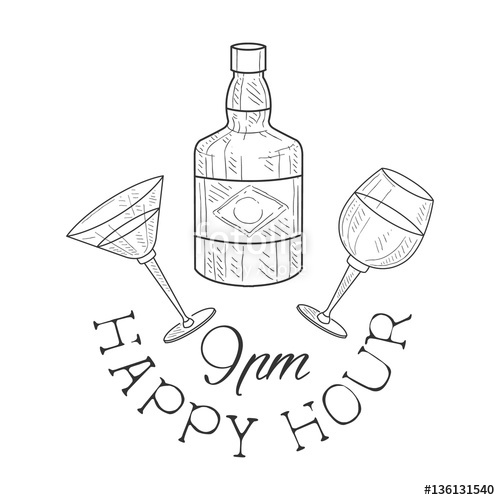 500x500 Bar Happy Hour Promotion Sign Design Template Hand Drawn Hipster