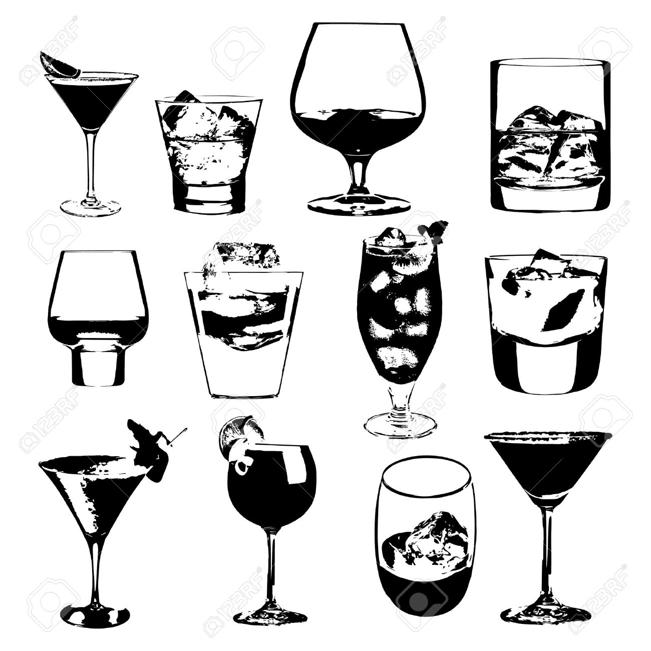 1300x1300 Cocktails Set. Vector Glasses Collection. Drinking Cocktails
