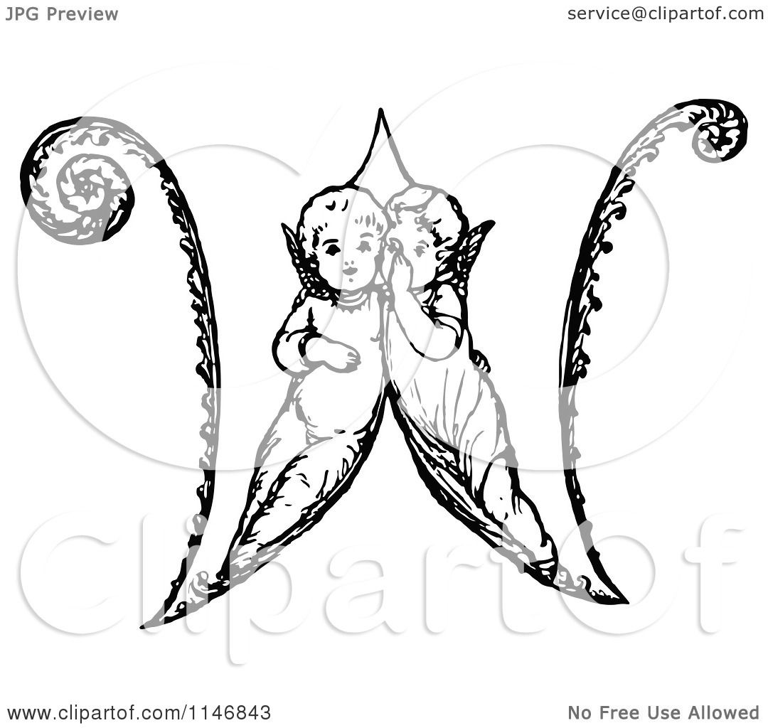 1080x1024 Clipart Of A Retro Vintage Black And White Alphabet Letter W