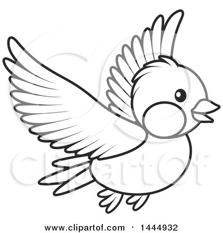 450x470 Clipart Of A Cartoon Black And White Flying Bird