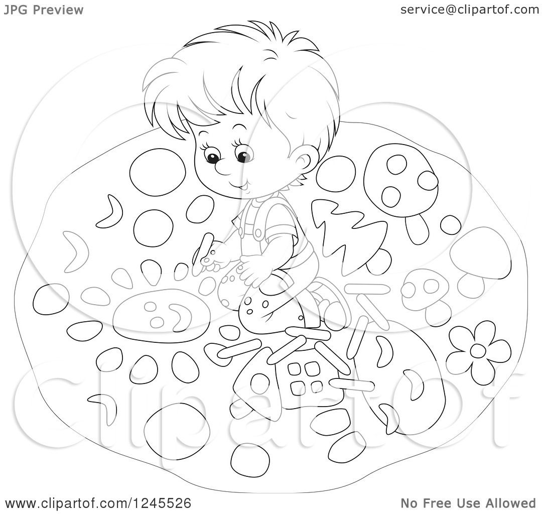 1080x1024 Clipart Of A Black And White Boy Drawing With Chalk On A Sidewalk