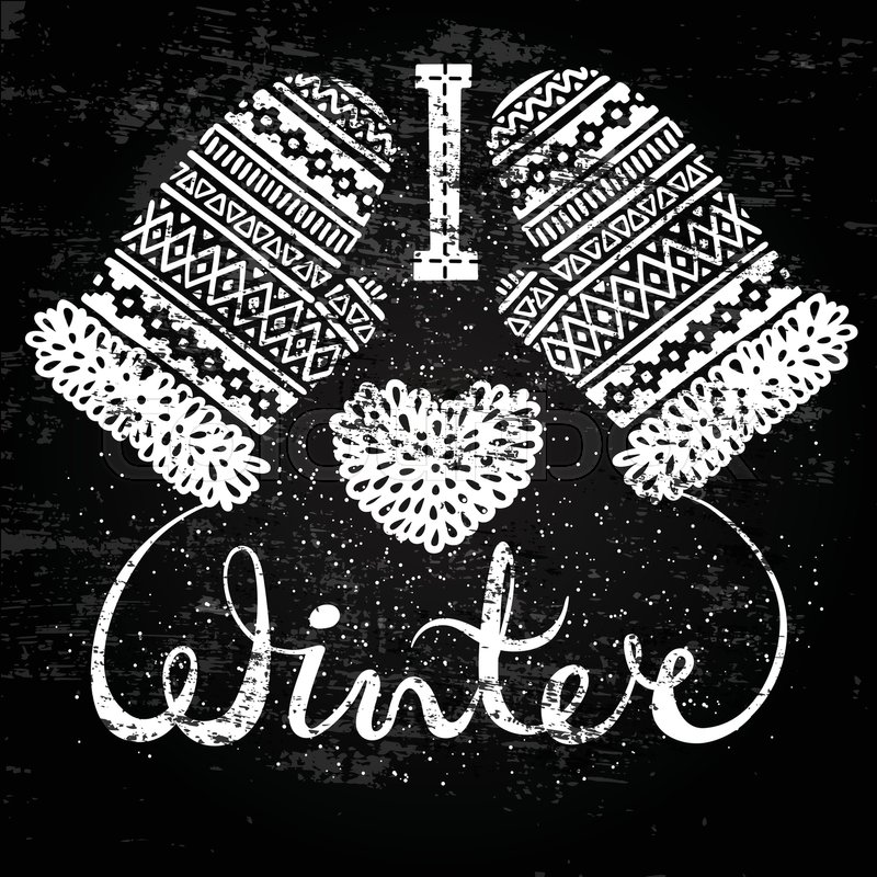 800x800 I Love Winter Text And Knitted Woolen Mittens Heart. Seasonal