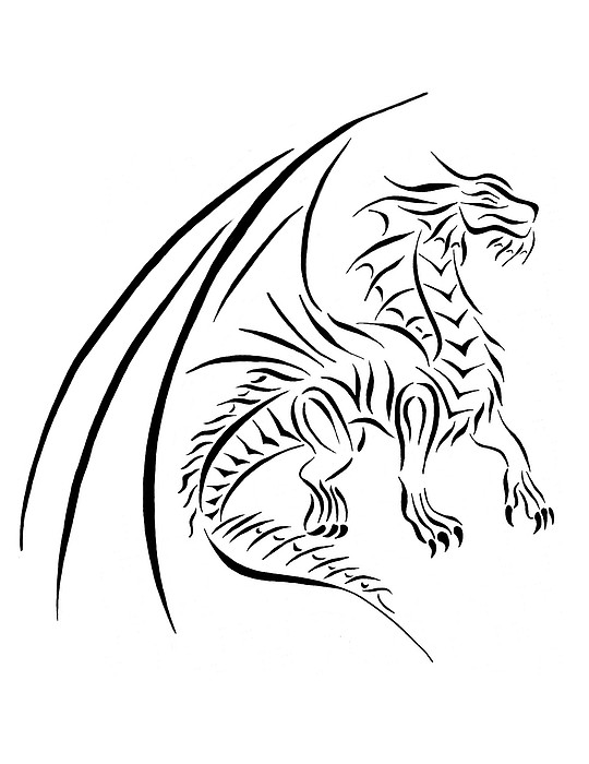 540x700 Medievil Dragon Tribal Line Black White Digital Art By Tina Barnash