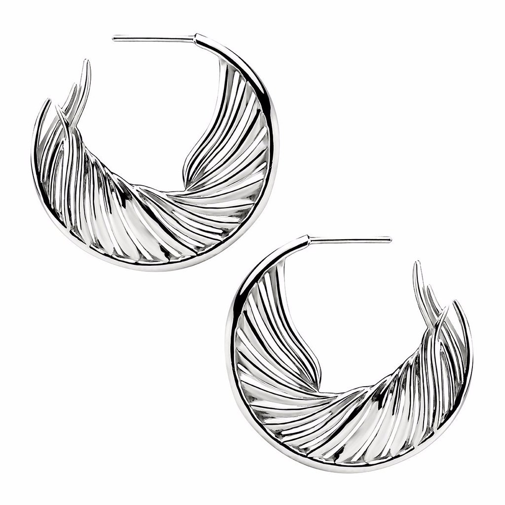 1024x1024 Silver White Feather Hoop Earrings Shaun Leane