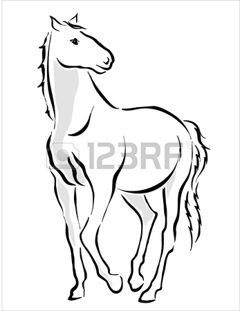 347x450 Drawing Of A White Horse Royalty Free Cliparts, Vectors, And Stock