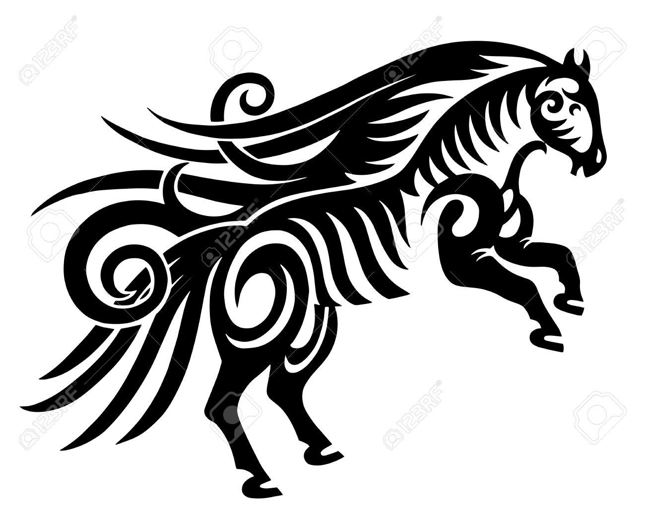 1300x1053 Digital Drawing Of Black Tribal Horse Silhouette Isolated