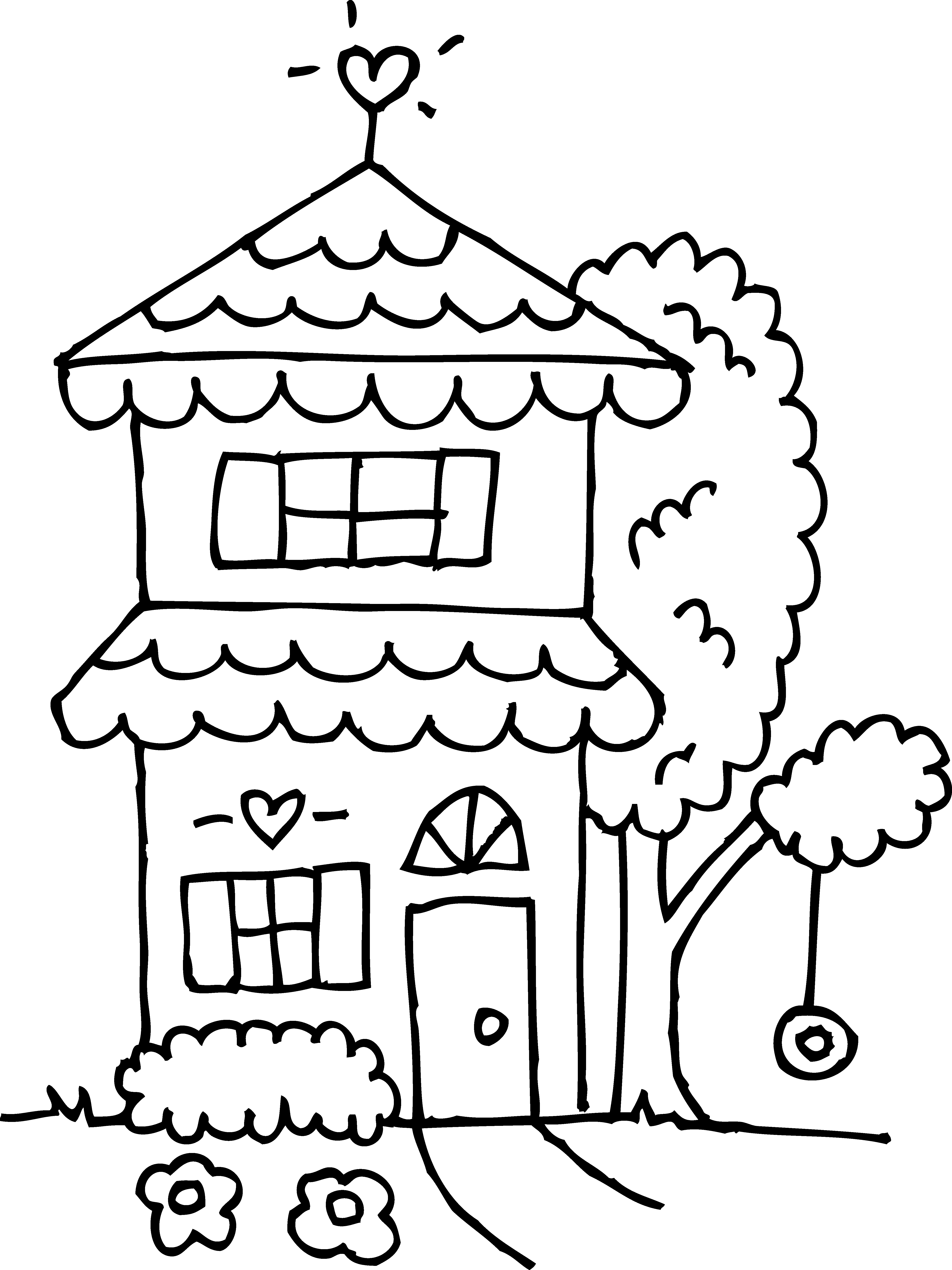 4844x6458 Two Story House Coloring Page