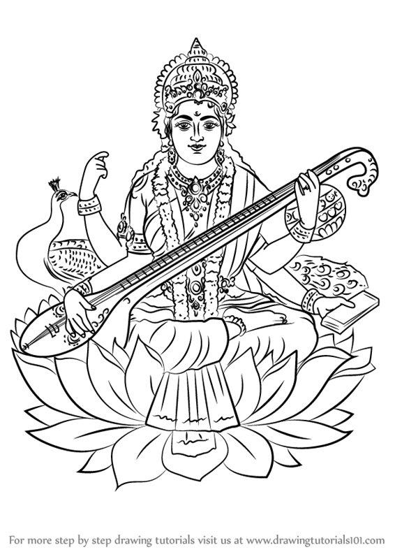 566x800 Learn How To Draw Saraswati (Hinduism) Step By Step Drawing