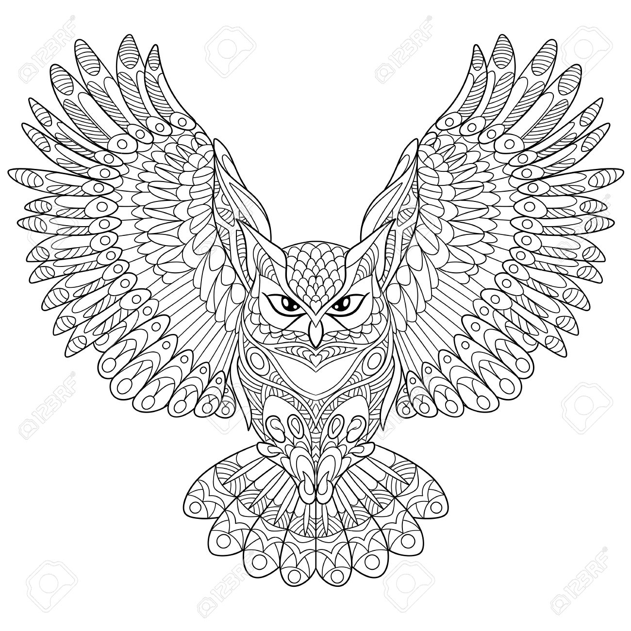 1300x1300 Cartoon Eagle Owl, Isolated On White Background. Hand Drawn Sketch