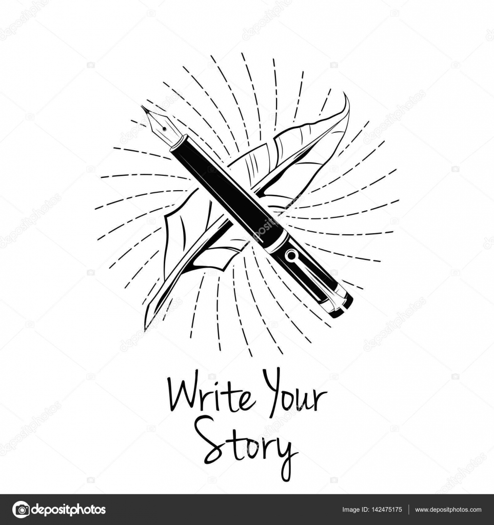 963x1024 Fountain Pen. Write Your Story. Writer Badge. Vectorillustration