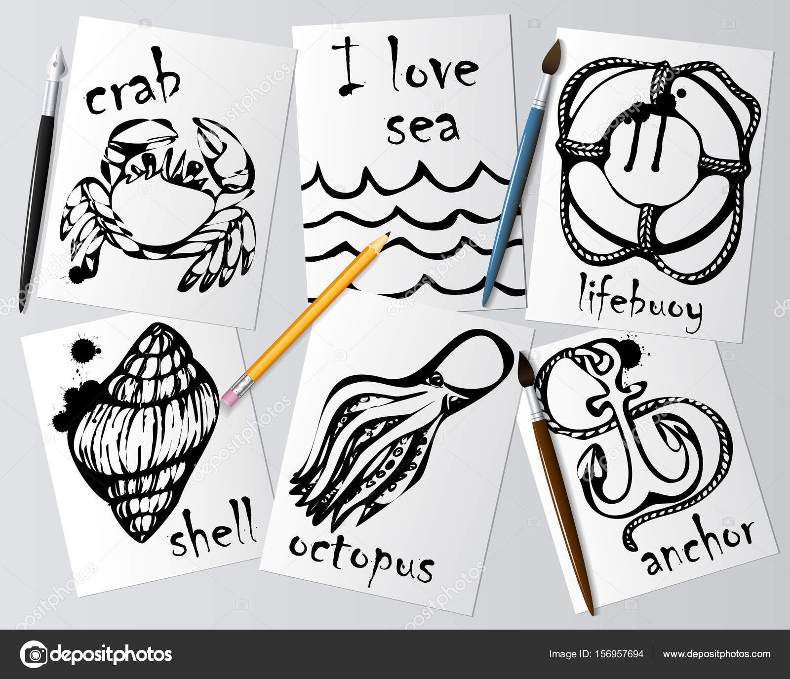 1600x1375 Graphic Drawings Of Marine Animals Made With Black Mascara