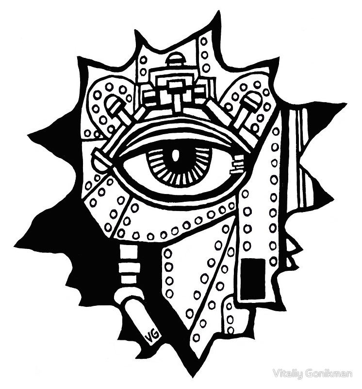 746x800 Surreal Cyborg Black And White Pen Ink Drawing Canvas Prints By