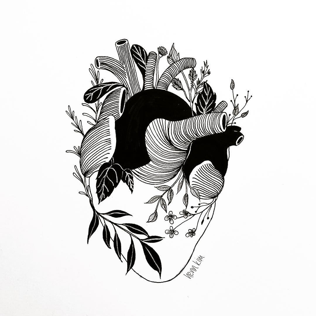 1080x1080 The Heart Is Organic In Black White Pen Art Tattoo Art