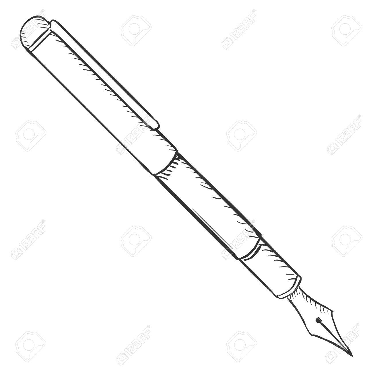 1300x1300 Vector Single Sketch Fountain Pen On White Background Royalty Free