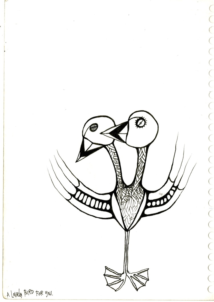 750x1057 A Lovely Bird For You Two Headed Bird Fine Line Drawing Black