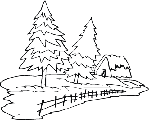 480x387 Two Pine Trees And A House Coloring Page Free Printable Coloring