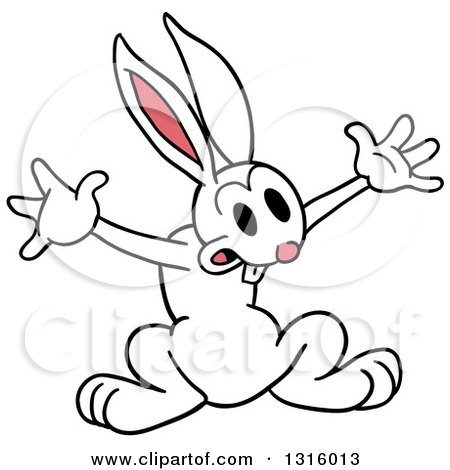 450x470 Clipart Of A Cartoon Excited White Rabbit Holding Out His Arms