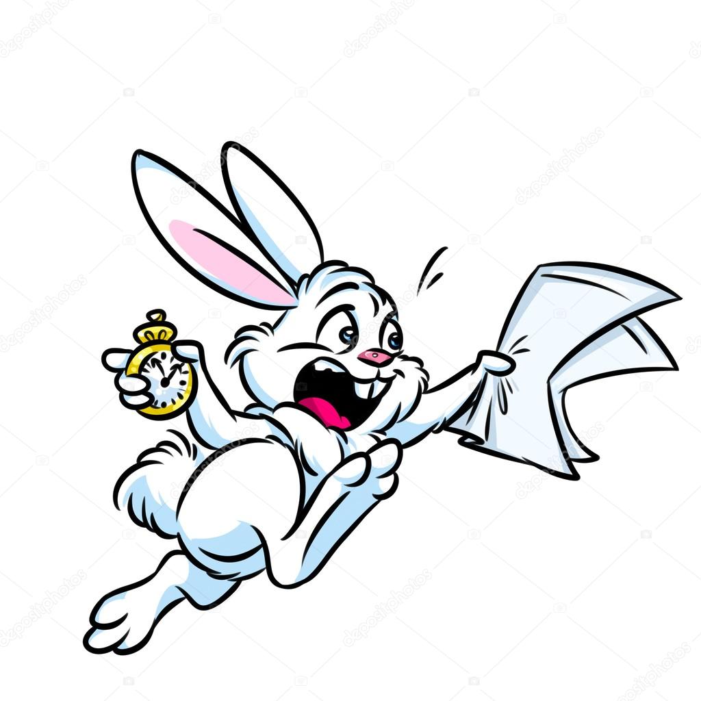1024x1024 White Rabbit Alice Be Late Clock Time Cartoon Stock Photo