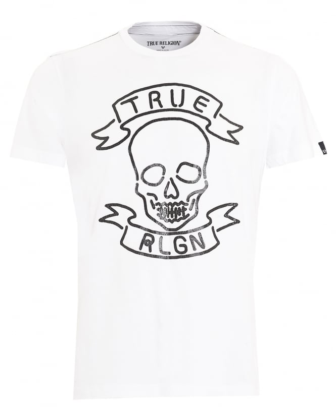 665x831 True Religion Jeans Mens T Shirt, Neon Skull White Tee