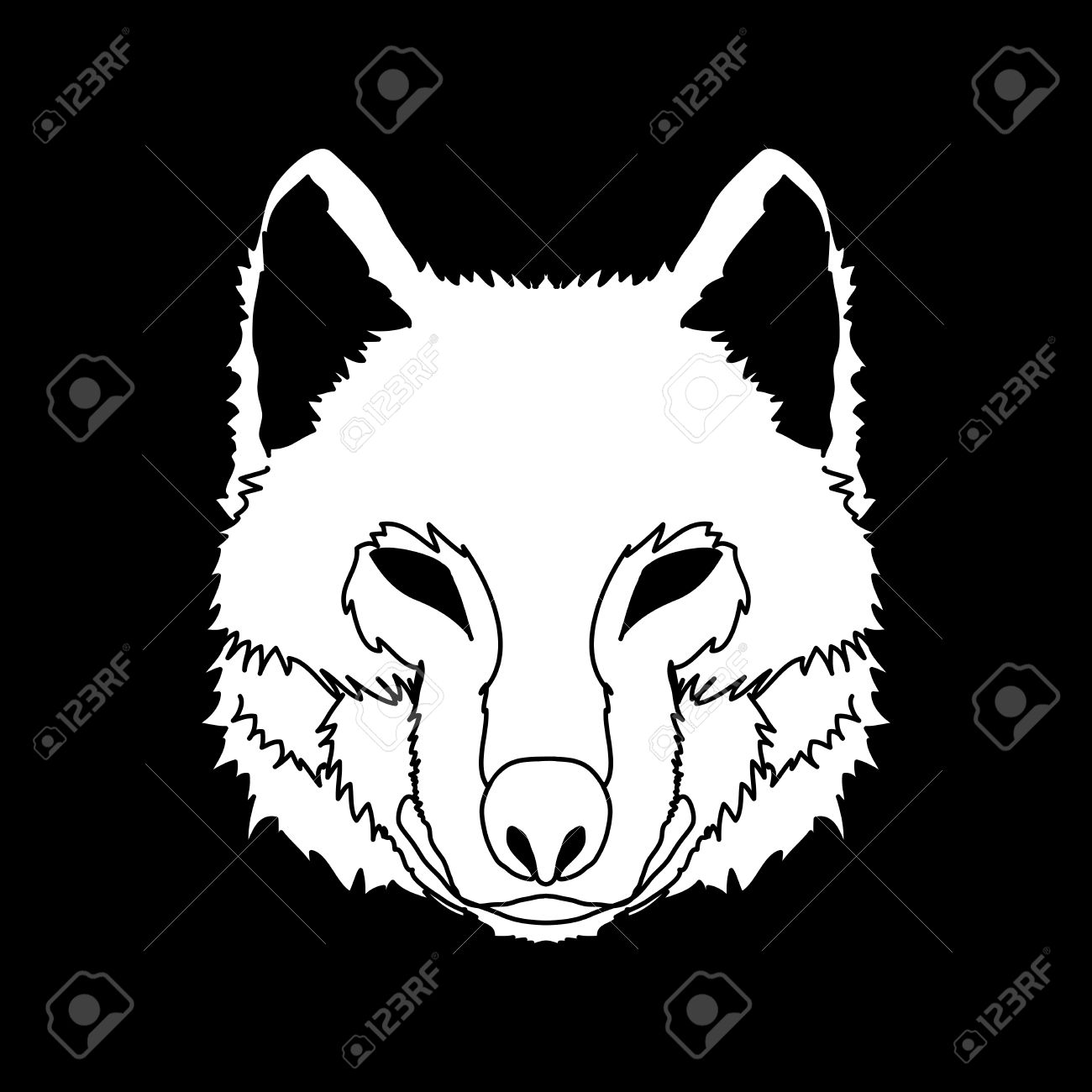 1300x1300 White Wolf Face Front View Graphic Vector. Royalty Free Cliparts