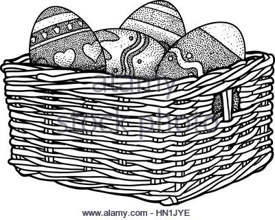 400x320 Drawing Easter Basket With Egg Decoration Party Stock Vector Art
