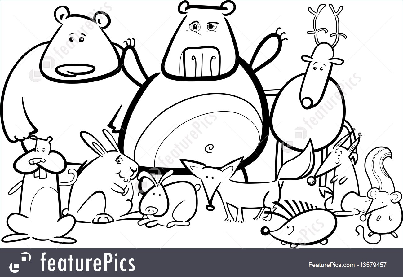 1300x894 Wildlife Wild Animals Group Cartoon For Coloring Book