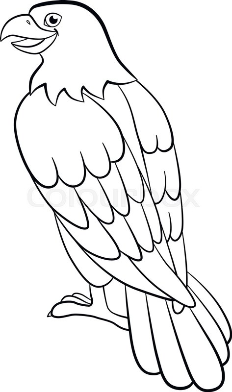 473x800 Coloring Pages. Wild Birds. Cute Eagle Sits And Smiles. Stock