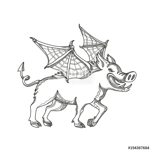 500x500 Winged Wild Boar Doodle Art Stock Image And Royalty Free Vector