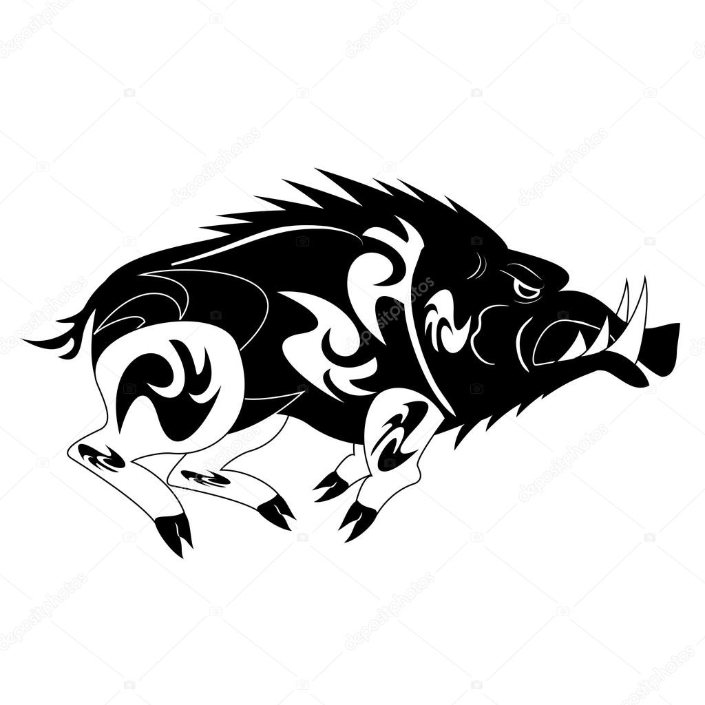 1024x1024 Black And White Monochrome Wild Boar Stock Vector Tiverets