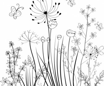 336x280 Flowers Butterflies Background White Icons Sketch Vector Icon Free