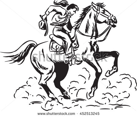 450x386 Vintage Style Brushnd Ink Sketch Of Western Cowgirl Riding