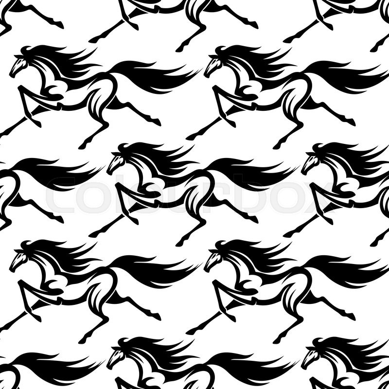 800x800 Galloping Wild Horses Seamless Pattern Background In Black