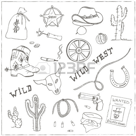 450x450 Hand Drawn Wild West Set. Sketches. Hand Drawing. Vector