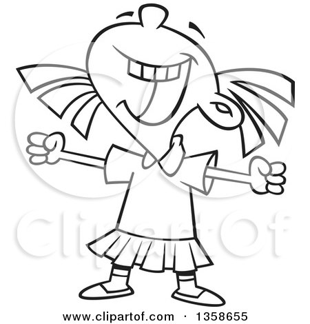 450x470 Lineart Clipart Of A Cartoon Black And White Happy Girl