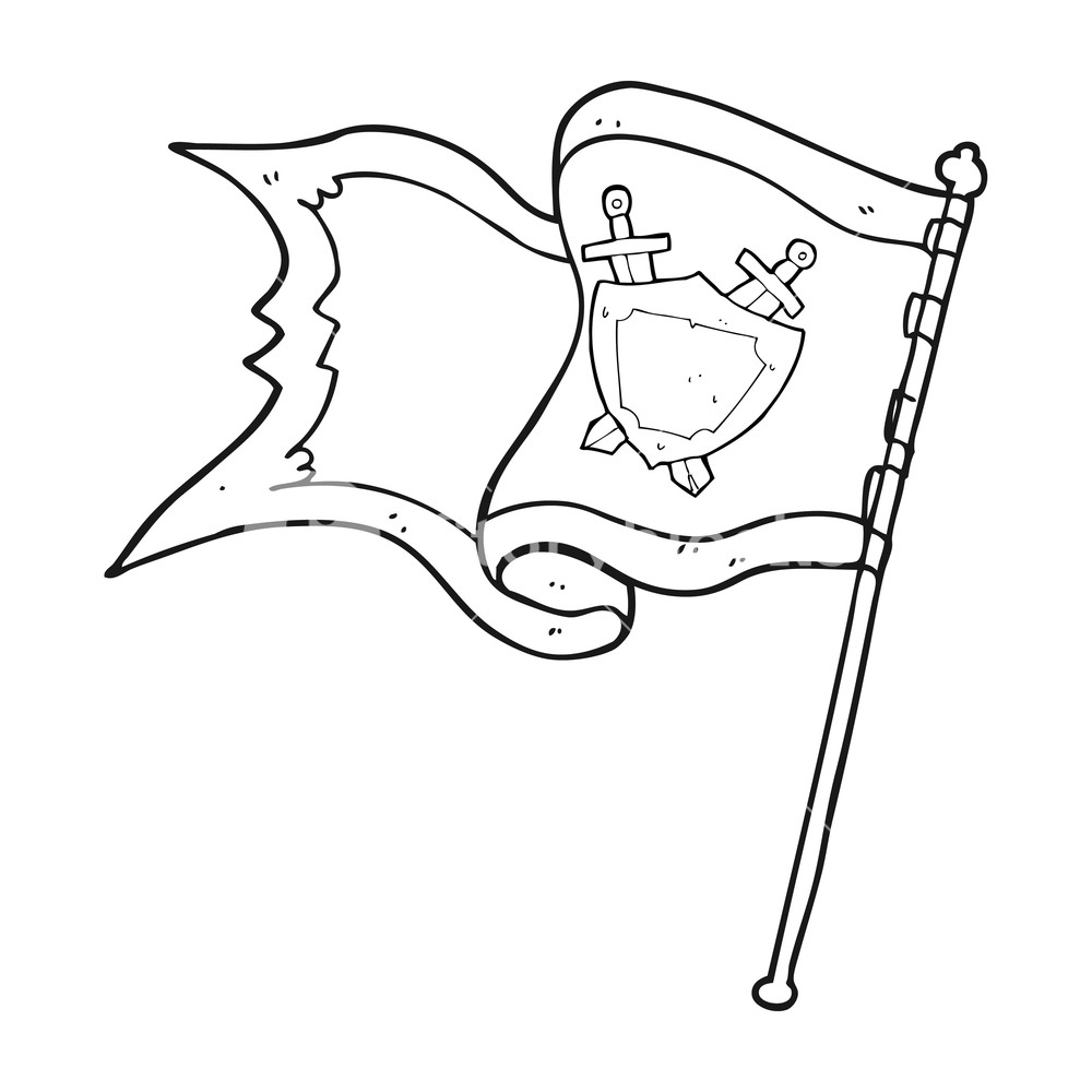 1000x1000 Freehand Drawn Black And White Cartoon Flag Blowing In Wind