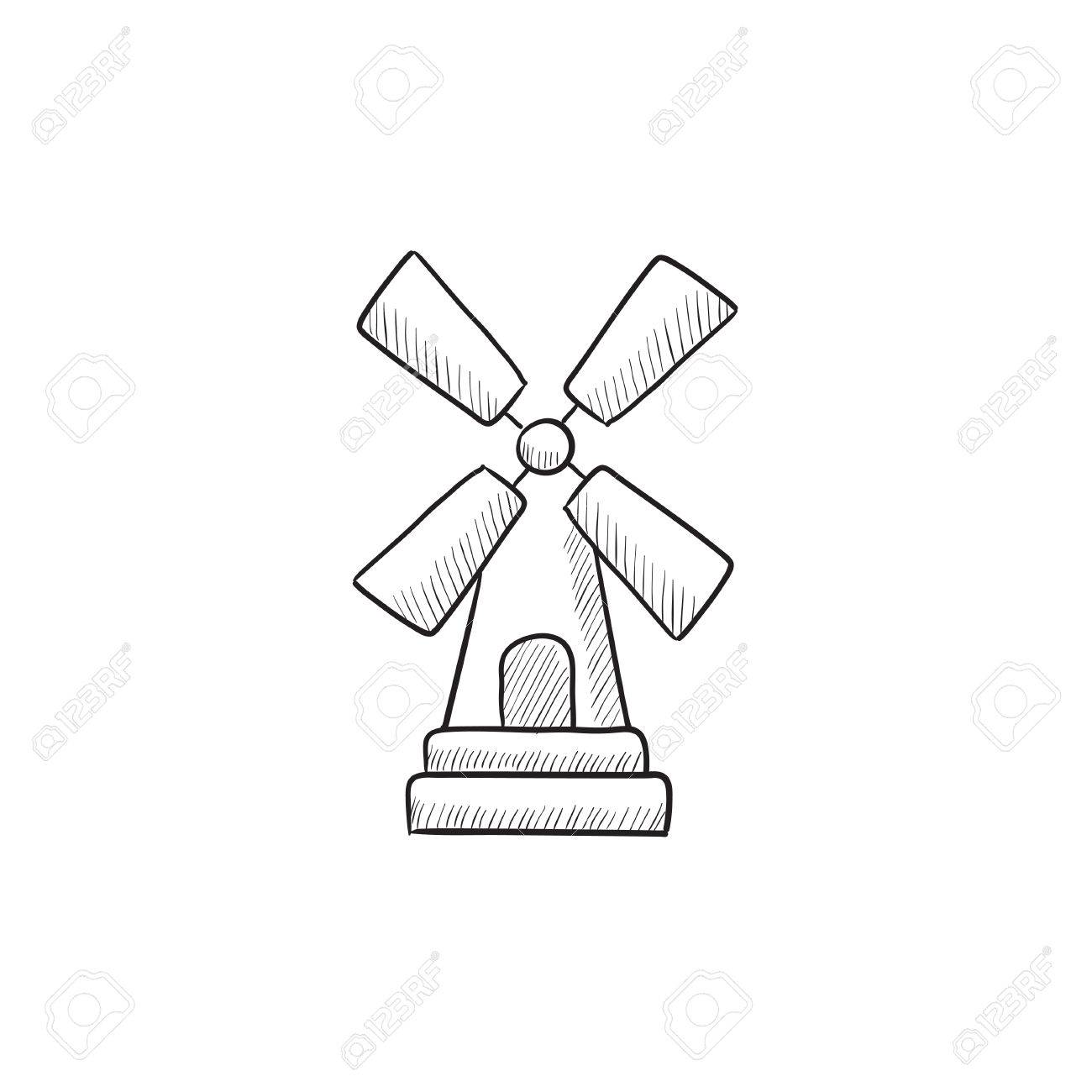 1300x1300 Windmill Vector Sketch Icon Isolated On Background. Hand Drawn