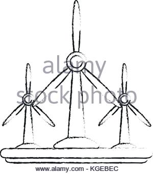 300x341 Black And White Silhouette Of Wind Turbines On Hill Top Stock