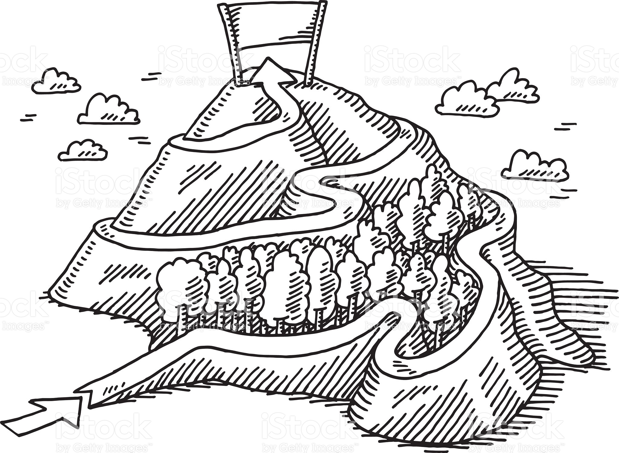 2048x1500 Start Finish Path Mountain Concept Drawing Royalty Free Stock