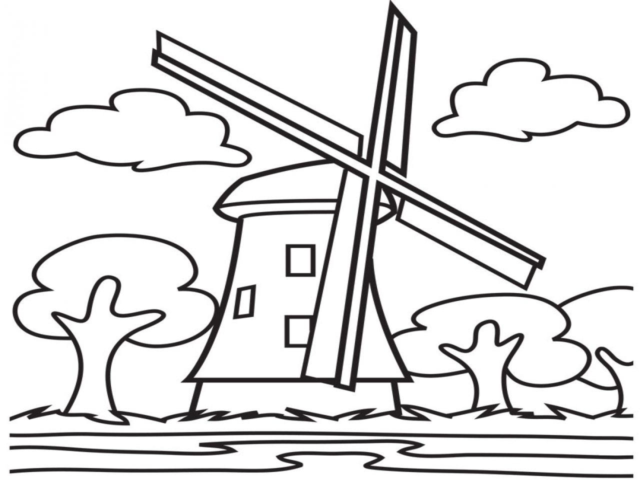 1280x960 Ipad Coloring Book Farm Windmill Page